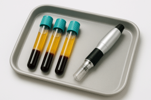 Microneedling and PRP tools used in medical aesthetics training