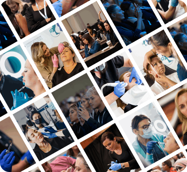 A collage of images taken during various aesthetic medicine trainings and events