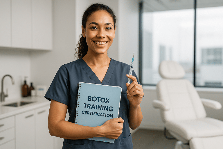 Licensed nurse preparing for Botox training certification in a Canadian medical aesthetics clinic